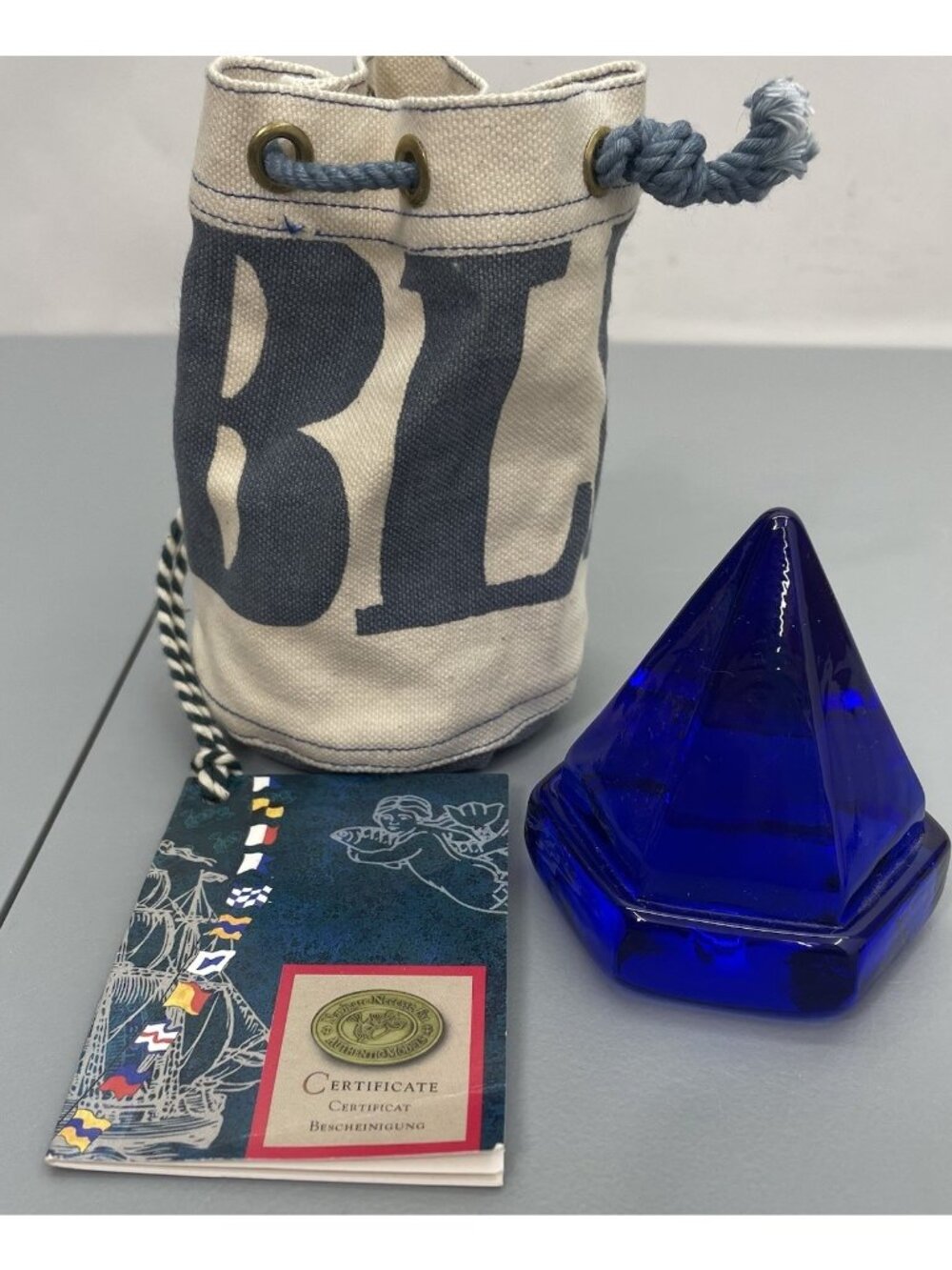 Nautical Ship Boat Cobalt Blue Deck Prism Glass Paperweight Hexagon Decor